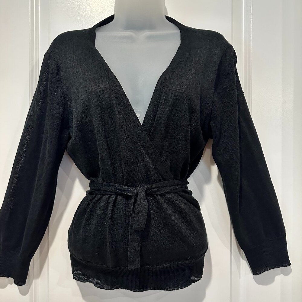 DKNY 100% Linen Toile, Crossover/Wrap Cardigan, Size L